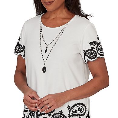 Petite Alfred Dunner Paisley Border Tee with Necklace