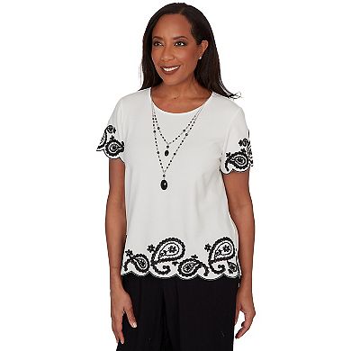 Petite Alfred Dunner Paisley Border Tee with Necklace