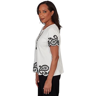 Petite Alfred Dunner Paisley Border Tee with Necklace
