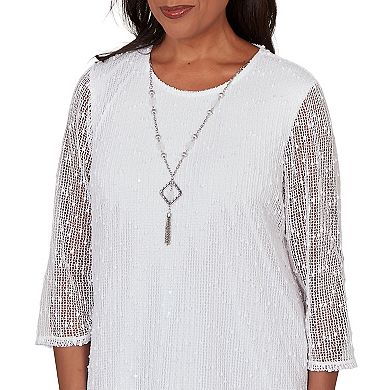 Petite Alfred Dunner Bright Popcorn Mesh Top with Necklace