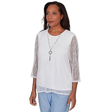 Petite Alfred Dunner Bright Popcorn Mesh Top with Necklace