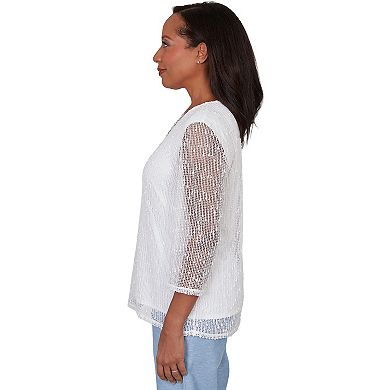 Petite Alfred Dunner Bright Popcorn Mesh Top with Necklace