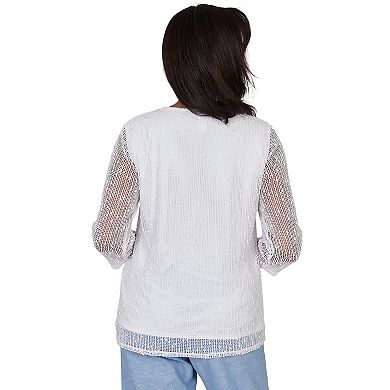 Petite Alfred Dunner Bright Popcorn Mesh Top with Necklace