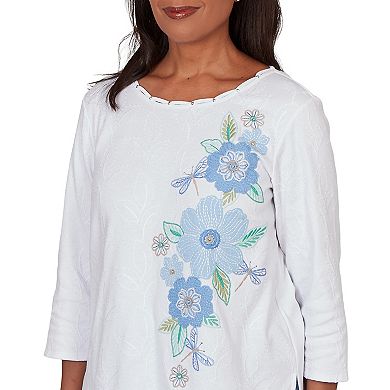 Petite Alfred Dunner Embroidered Dragonfly Floral Top