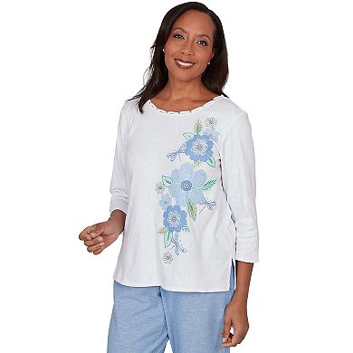 Petite Alfred Dunner Embroidered Dragonfly Floral Top