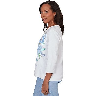 Petite Alfred Dunner Embroidered Dragonfly Floral Top