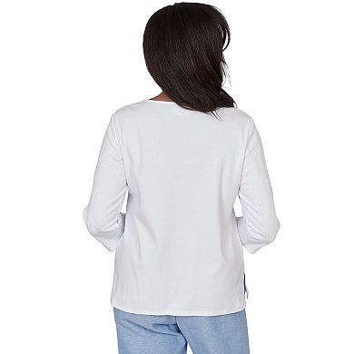 Petite Alfred Dunner Embroidered Dragonfly Floral Top