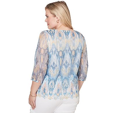 Petite Alfred Dunner Dramatic Ikat Scallop Trim Top
