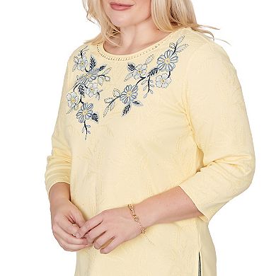 Petite Alfred Dunner Yoke Floral Embroidered Top
