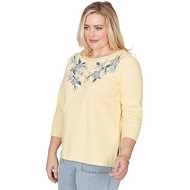 Petite Alfred Dunner Yoke Floral Embroidered Top