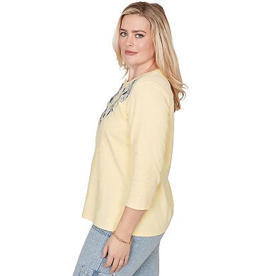 Petite Alfred Dunner Yoke Floral Embroidered Top