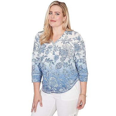 Petite Alfred Dunner Ombre Batik Floral Henley Top