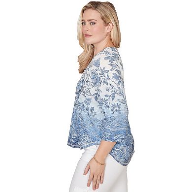 Petite Alfred Dunner Ombre Batik Floral Henley Top