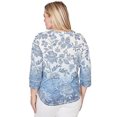 Petite Alfred Dunner Ombre Batik Floral Henley Top