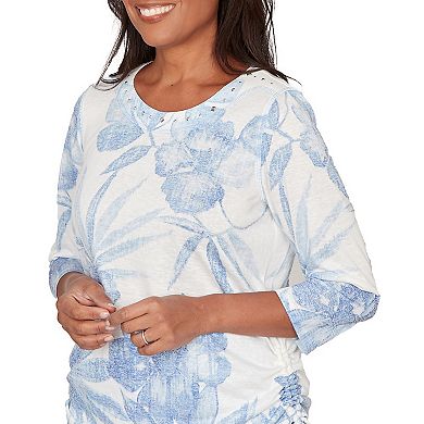 Petite Alfred Dunner Monotone Dramatic Floral Tropical Top