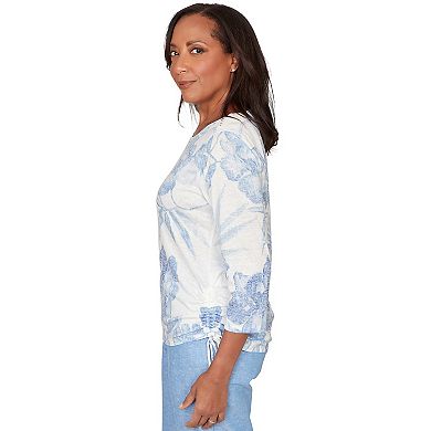 Petite Alfred Dunner Monotone Dramatic Floral Tropical Top