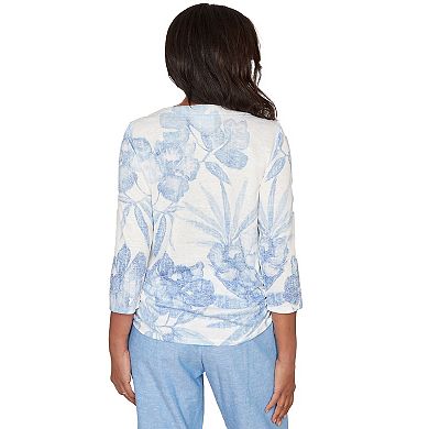 Petite Alfred Dunner Monotone Dramatic Floral Tropical Top