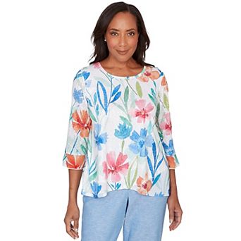 Petite Alfred Dunner Whimsical Flower Bell Sleeve Top