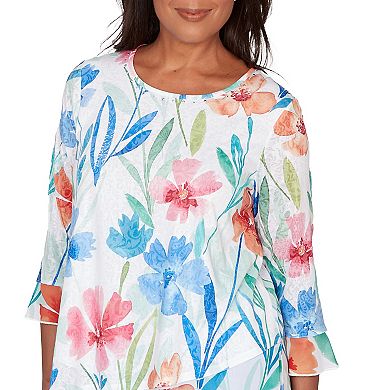 Petite Alfred Dunner Whimsical Flower Bell Sleeve Top