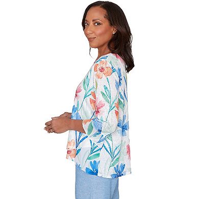 Petite Alfred Dunner Whimsical Flower Bell Sleeve Top