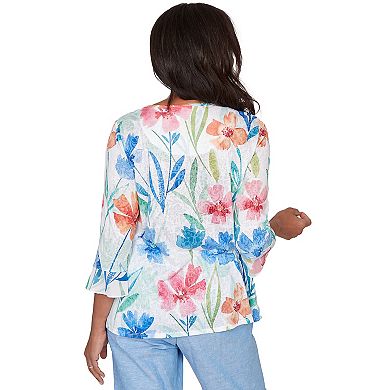 Petite Alfred Dunner Whimsical Flower Bell Sleeve Top