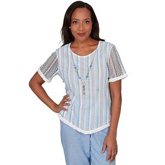 Petite Alfred Dunner Textured Stripe Tee with Necklace
