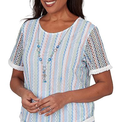 Petite Alfred Dunner Textured Stripe Tee with Necklace