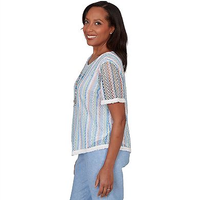 Petite Alfred Dunner Textured Stripe Tee with Necklace