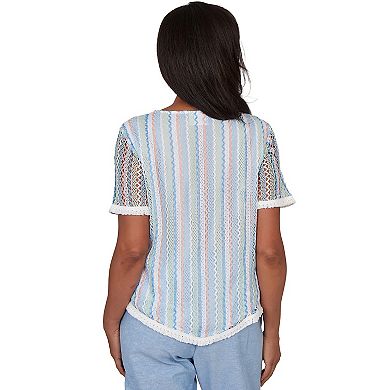 Petite Alfred Dunner Textured Stripe Tee with Necklace