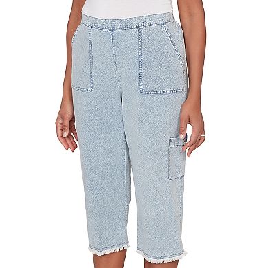 Petite Alfred Dunner Fringe Denim Patch Pocket Capris