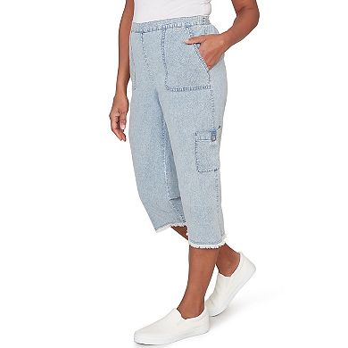 Petite Alfred Dunner Fringe Denim Patch Pocket Capris