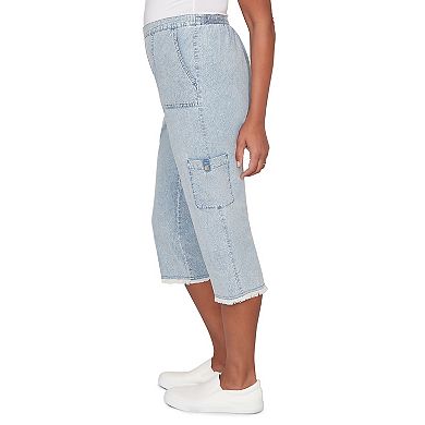 Petite Alfred Dunner Fringe Denim Patch Pocket Capris