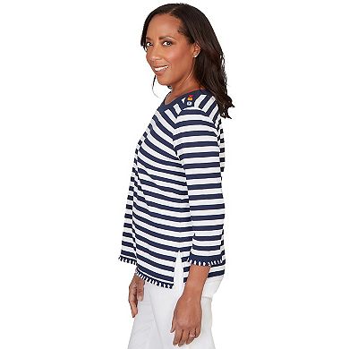 Petite Alfred Dunner Pique Stripe Button Detail Top