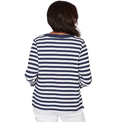 Petite Alfred Dunner Pique Stripe Button Detail Top