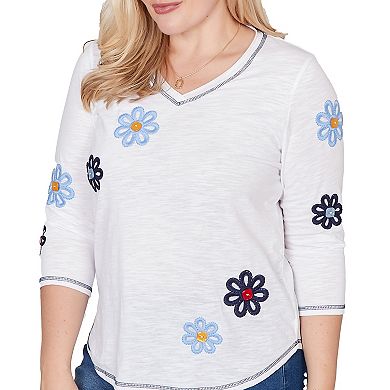 Petite Alfred Dunner Embellished Floral Button Top