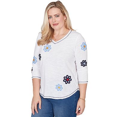 Petite Alfred Dunner Embellished Floral Button Top