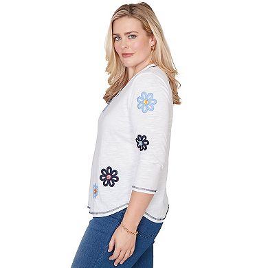 Petite Alfred Dunner Embellished Floral Button Top