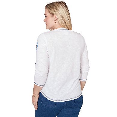 Petite Alfred Dunner Embellished Floral Button Top