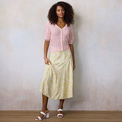 Women's LC Lauren Conrad Pointelle V-Neck Short Sleeve Sweater