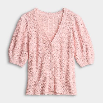 Women's LC Lauren Conrad Pointelle V-Neck Short Sleeve Sweater