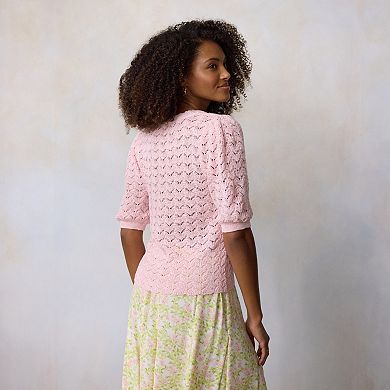 Women's LC Lauren Conrad Pointelle V-Neck Short Sleeve Sweater