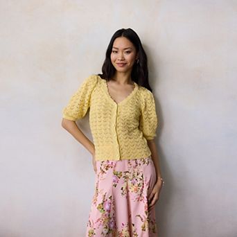 Women's LC Lauren Conrad Pointelle V-Neck Short Sleeve Sweater