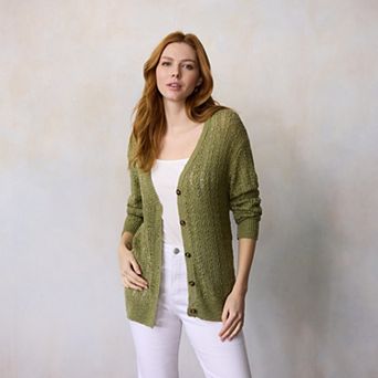 Petite LC Lauren Conrad Pointelle V-Neck Cardigan