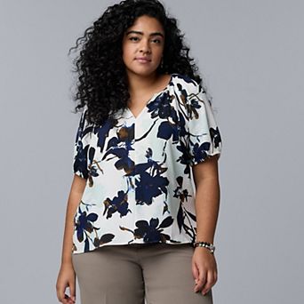 Plus Size Simply Vera Vera Wang Shirred Blouse