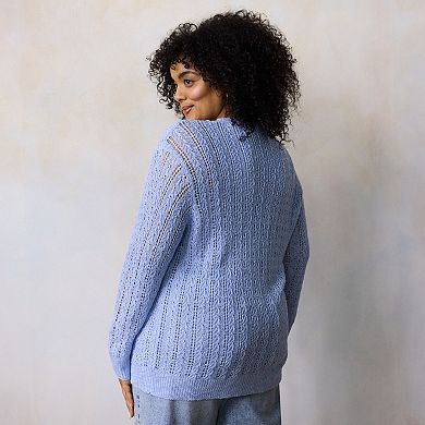 Plus Size LC Lauren Conrad Pointelle V-Neck Cardigan Sweater