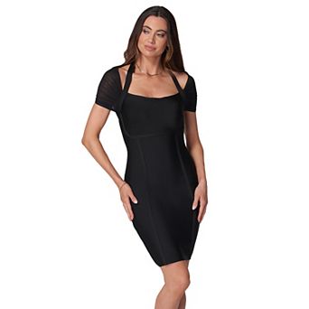 Juniors' bebe Mesh Overlay Bandage Dress