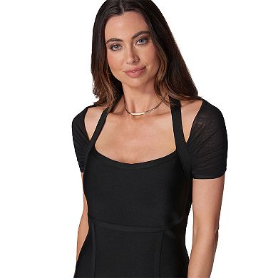 Juniors' bebe Mesh Overlay Bandage Dress