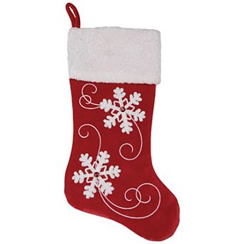 Northlight 20.5-Inch White Snowflake Accent Velvet Christmas Stocking