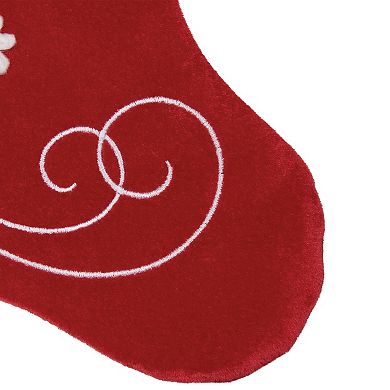 Northlight 20.5-Inch White Snowflake Accent Velvet Christmas Stocking