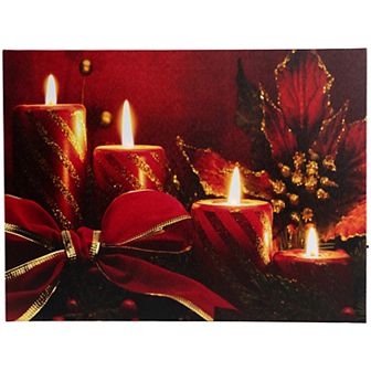Northlight LED Lighted Glitter Striped Candles with Poinsettia Wall Art